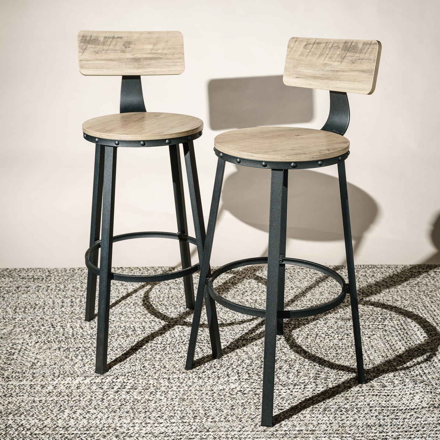 Modern Industrial Bar Stool Chairs - Pair of 2