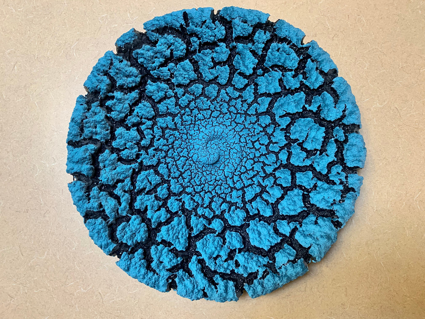 Crackle-glaze covered wheel-thrown earthenware platter art piece