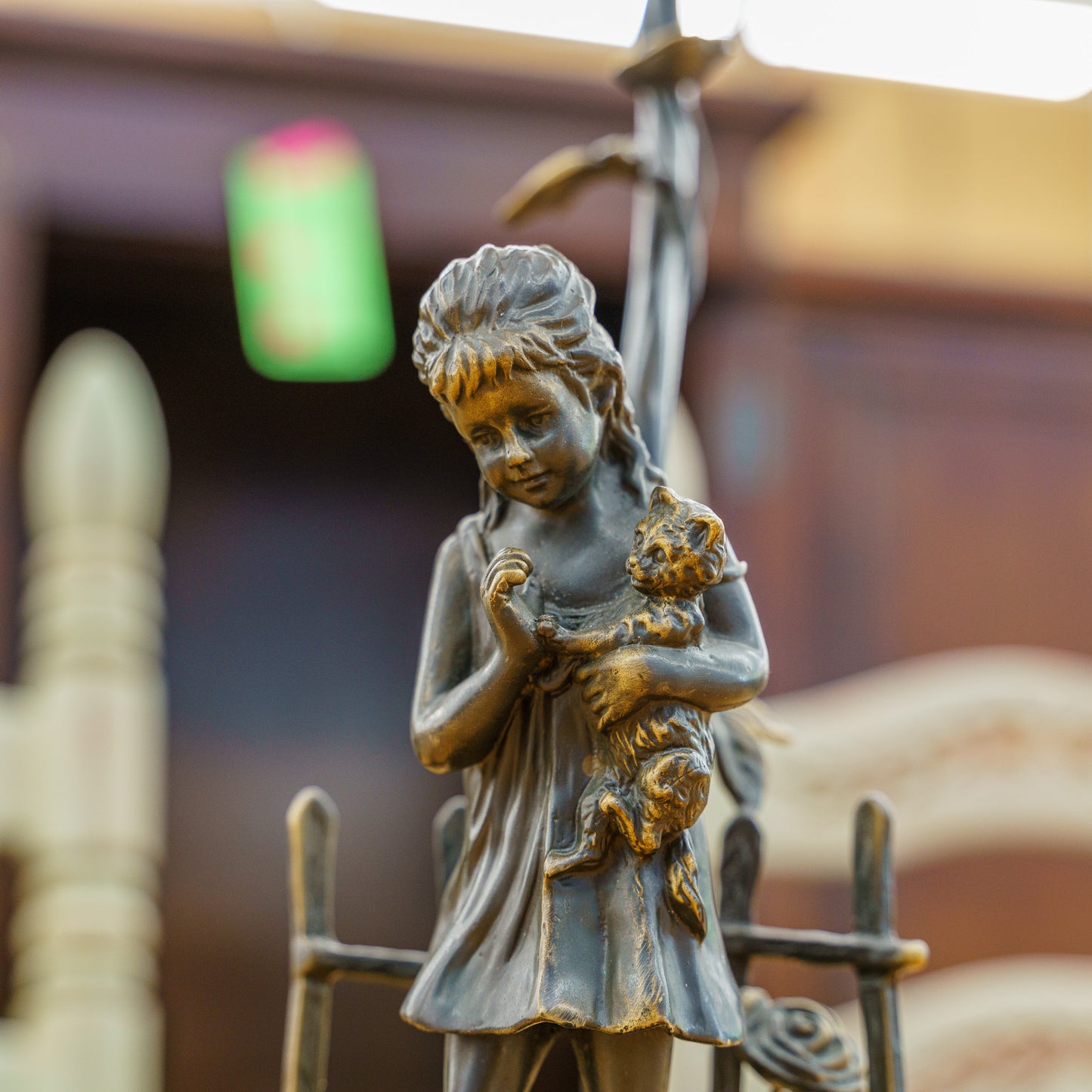 Bronze lamp of little girl - signed Goiza