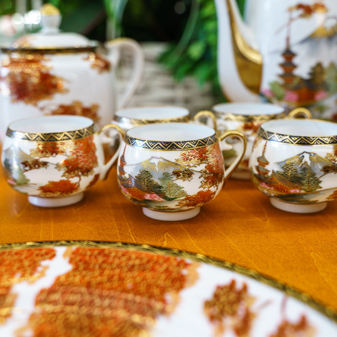Antique Japanese Kutoni Porcelain Dish Set - circa 1912-1926