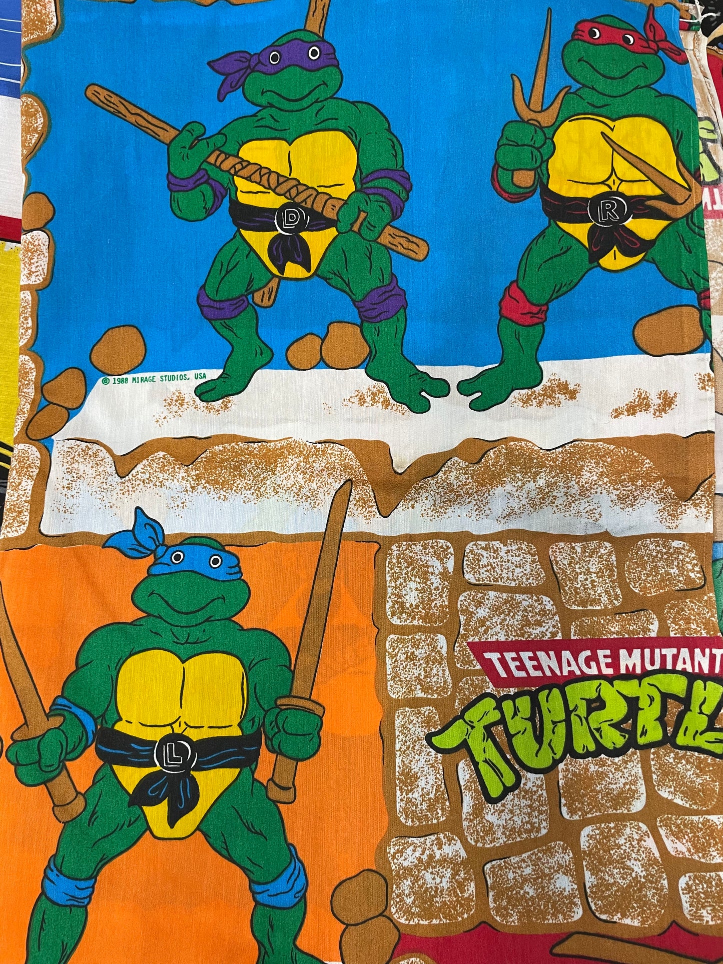 80’s & 90’s Fabrics, 12 large pcs, TMNT, Batman, Dinosaurs, 101 Dalmatians, Vintage