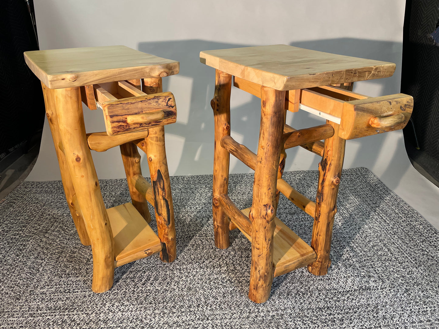 2 Natural Wood Style Accent Side Tables, High Rise, 3ft
