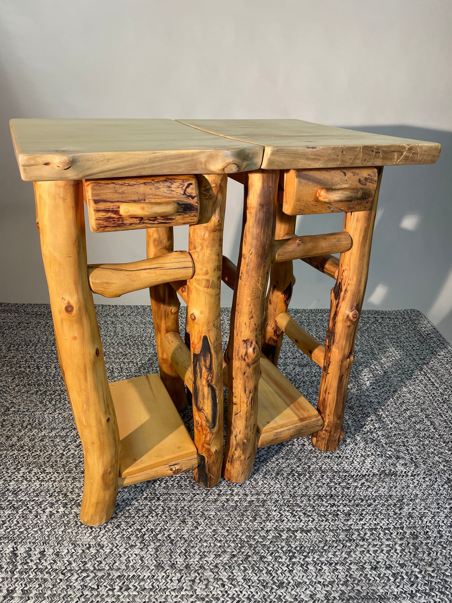 2 Natural Wood Style Accent Side Tables, High Rise, 3ft