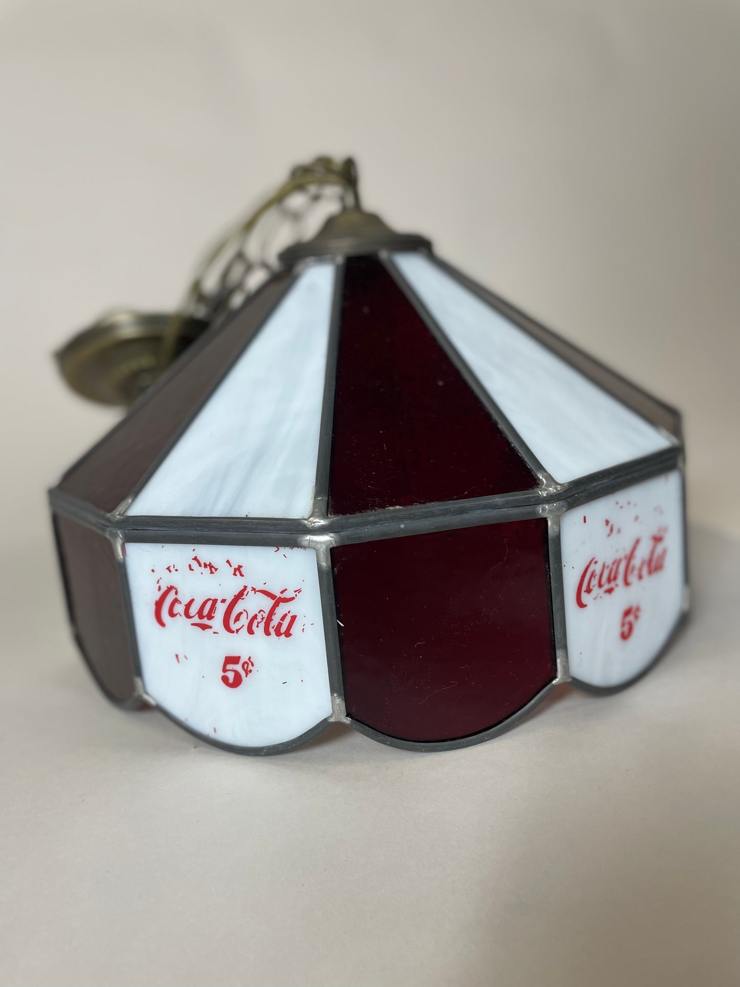 Vintage Coca Cola Stained Glass Hanging Light Fixture