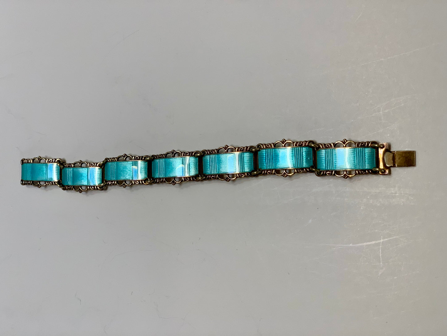 Norwegian Sterling Silver Turquoise Enamel Link Bracelet