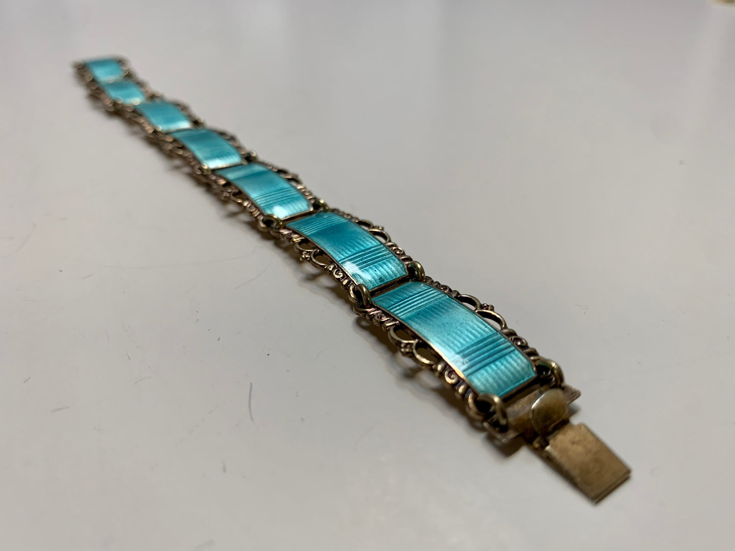Norwegian Sterling Silver Turquoise Enamel Link Bracelet