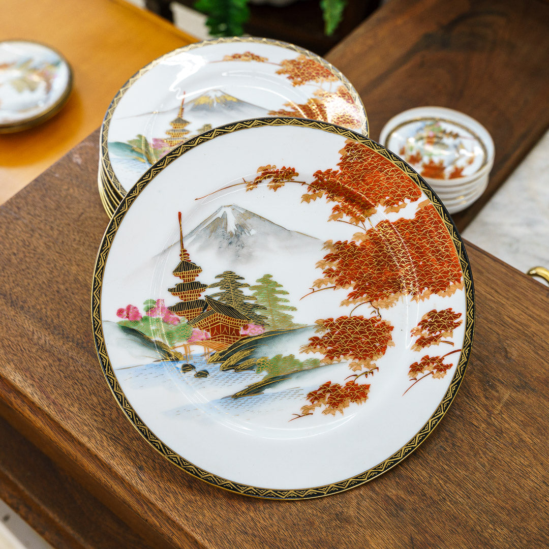 Antique Japanese Kutoni Porcelain Dish Set - circa 1912-1926