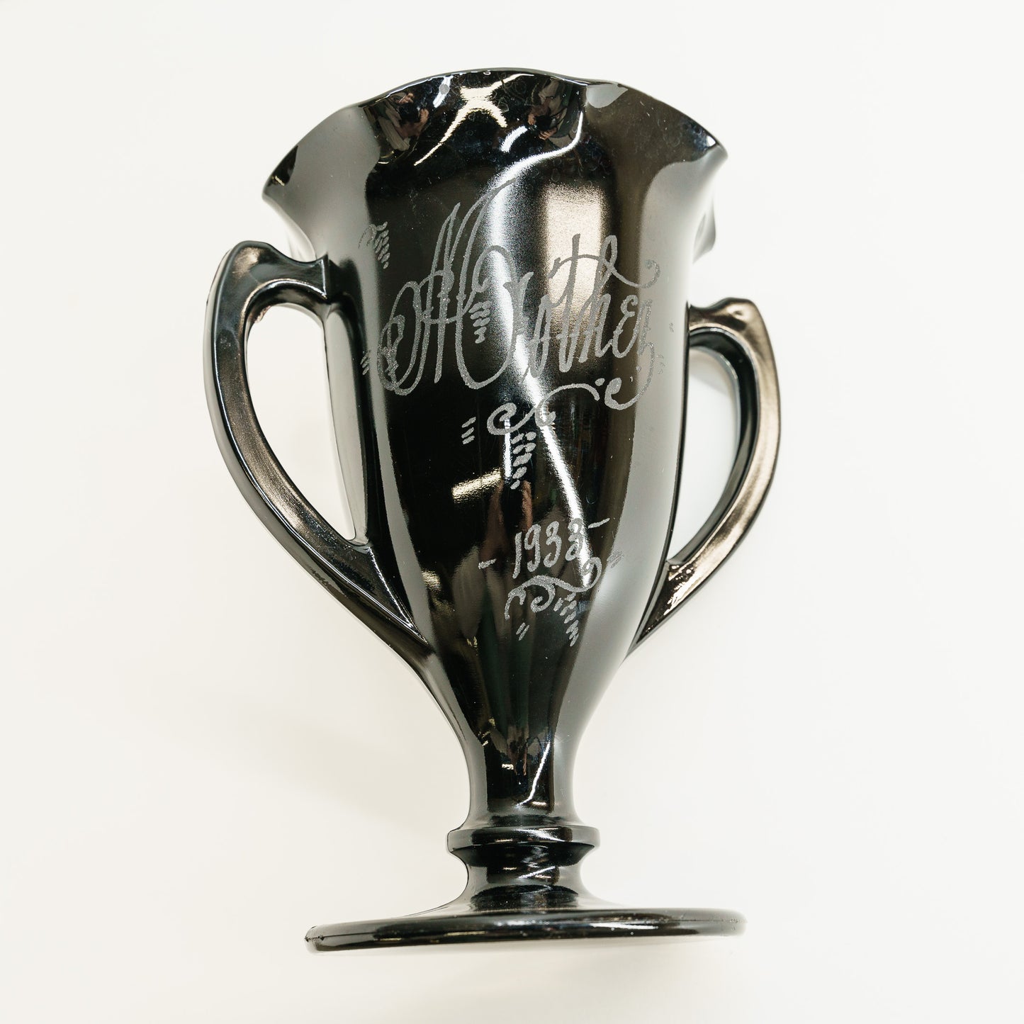 Vintage L E Smith Black Amethyst Glass Vase 1933