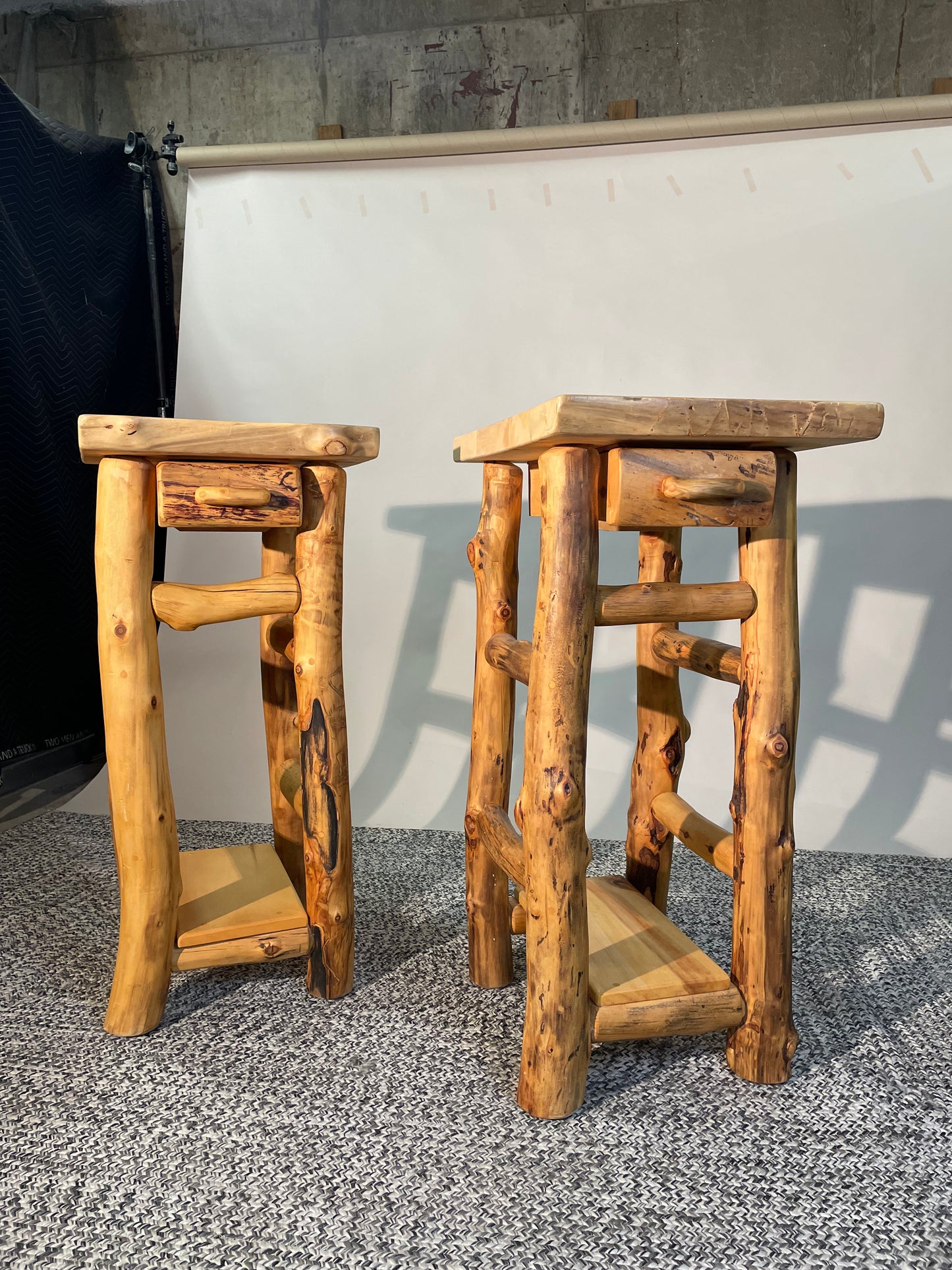 2 Natural Wood Style Accent Side Tables, High Rise, 3ft