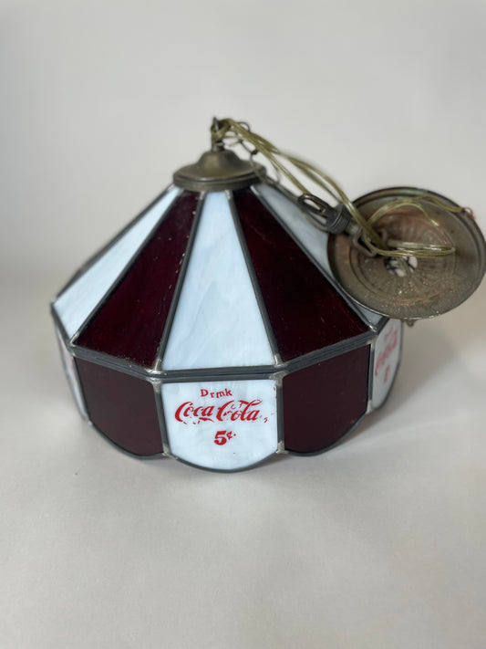 Vintage Coca Cola Stained Glass Hanging Light Fixture