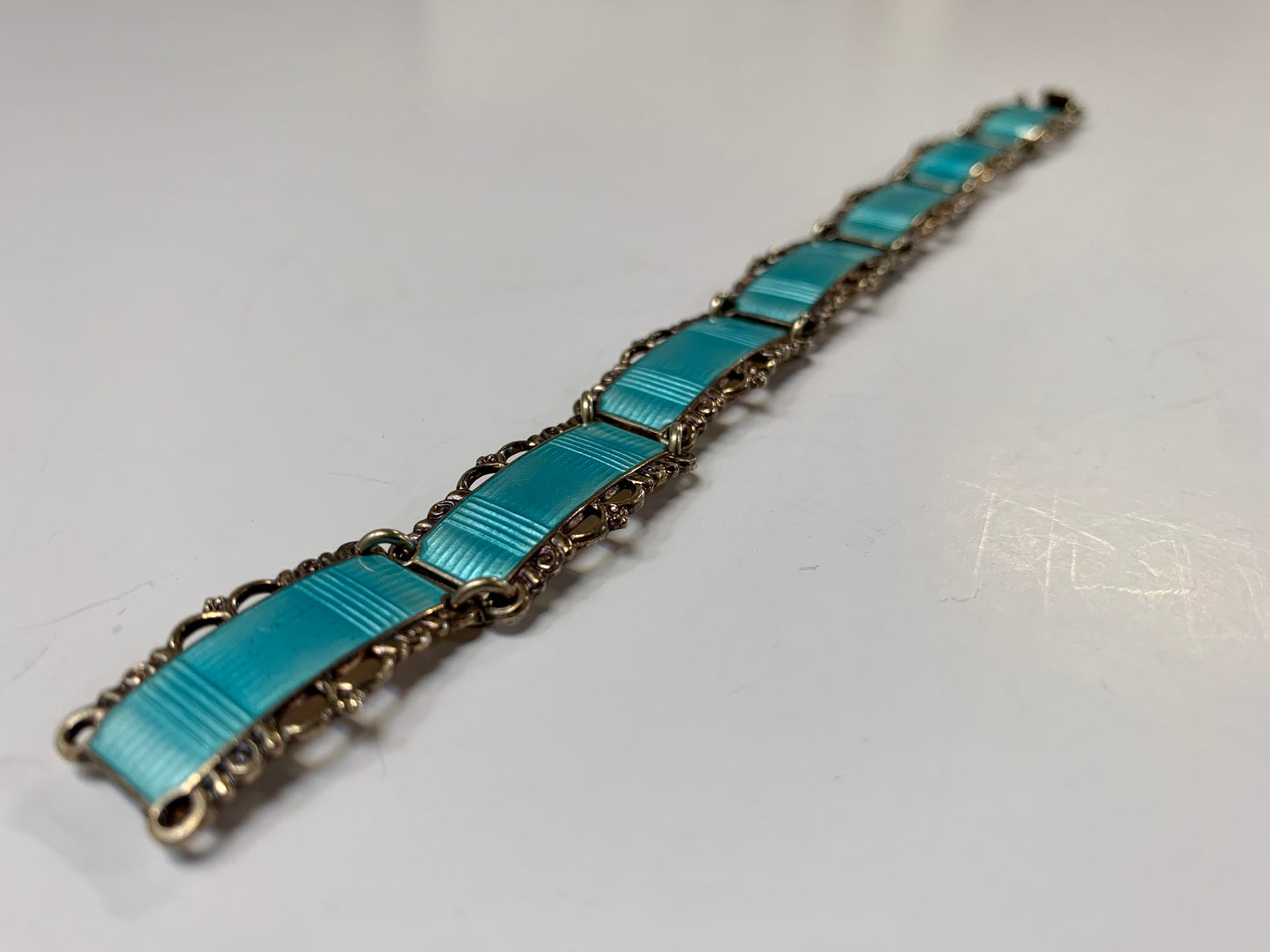 Norwegian Sterling Silver Turquoise Enamel Link Bracelet